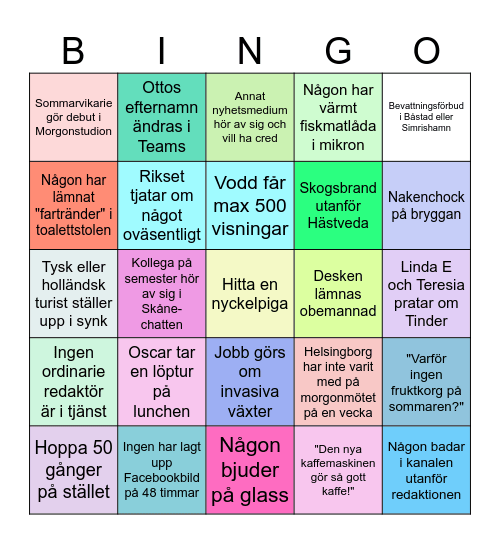 Först till en rad respektive full bricka vinner pris Bingo Card