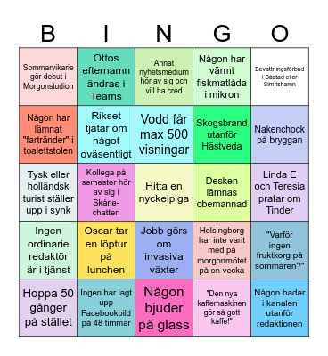 Först till en rad respektive full bricka vinner pris Bingo Card