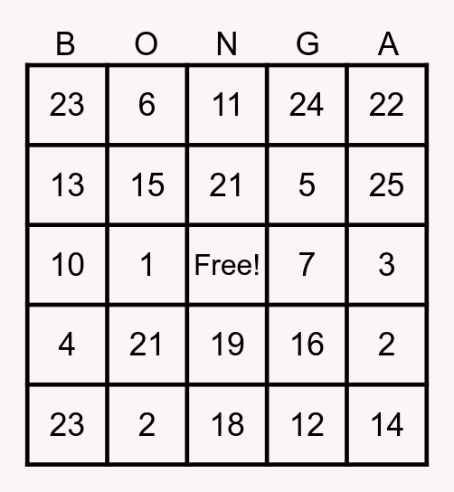 Untitled Bingo Card