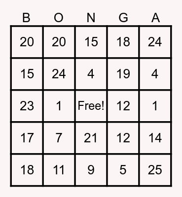 Untitled Bingo Card