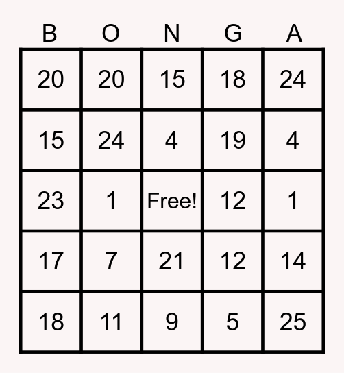 Untitled Bingo Card
