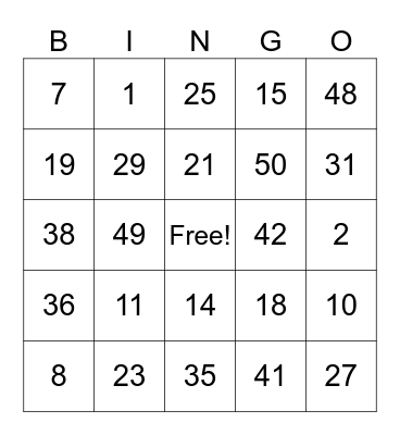 Untitled Bingo Card