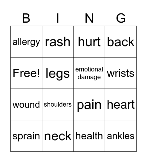 health Bingo Card