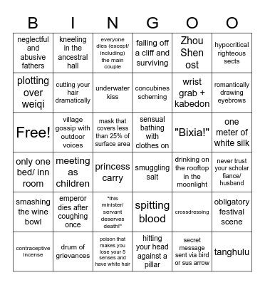 (Historical) Cdrama Bingo Card