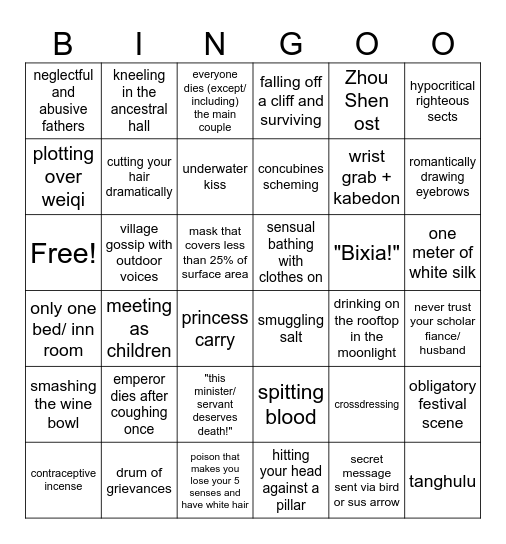 (Historical) Cdrama Bingo Card