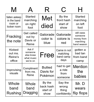 marching band bingo!! Bingo Card