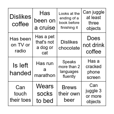 Shared Services Bingo Card