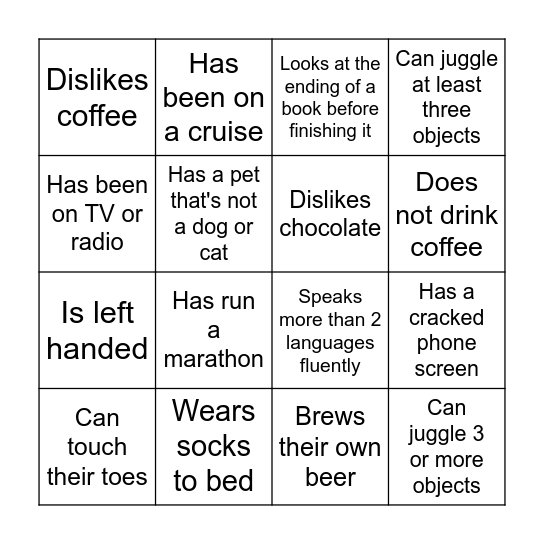 Shared Services Bingo Card