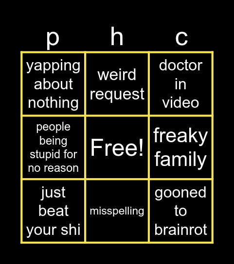 p.hub comments Bingo Card