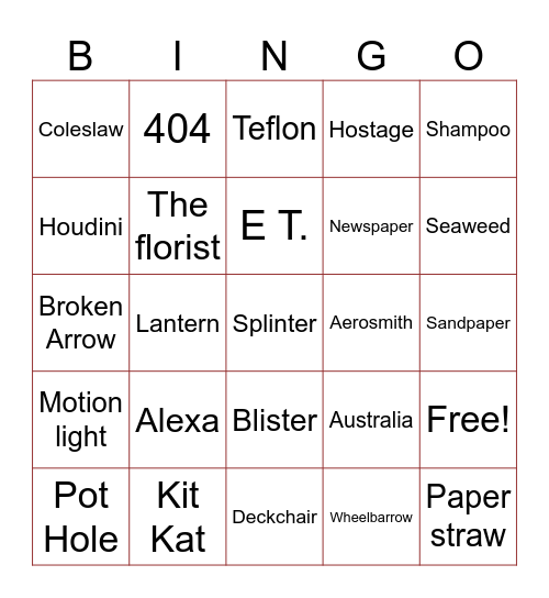 Bingo Lingo Bingo Card