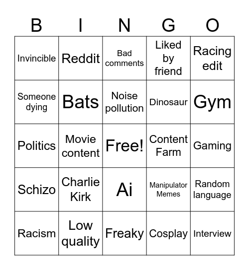 Insta retardation bingo Card