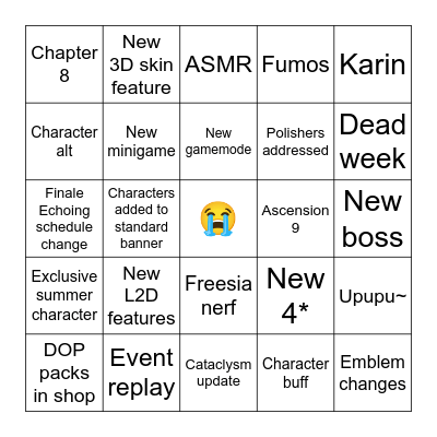 Stella Sora Summer Live BINGO Card