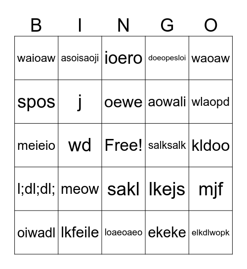 poo Bingo Card