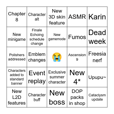 Stella Sora Summer Live BINGO Card