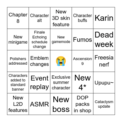 Stella Sora Summer Live BINGO Card