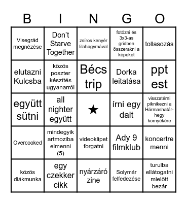 nyár bingo Card