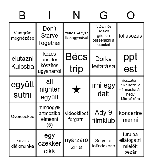 nyár bingo Card