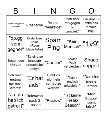 'Low' Masta Bingo Card