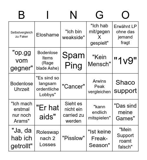 'Low' Masta Bingo Card