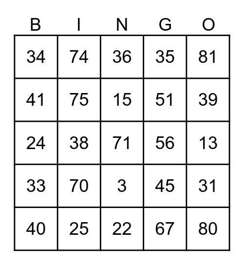 Untitled Bingo Card