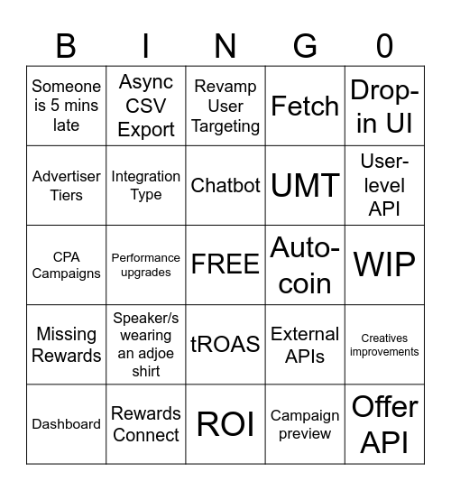 Product Updates Bingo Card