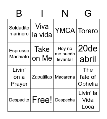 Music Bingo Card