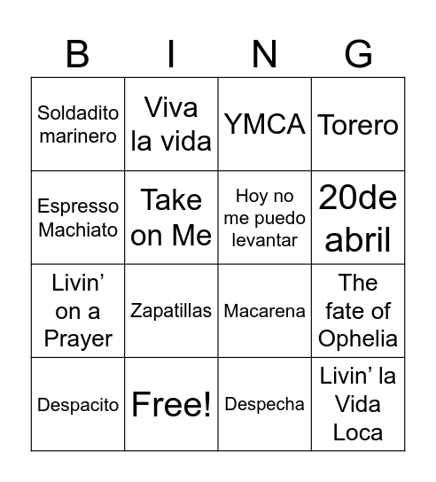Music Bingo Card