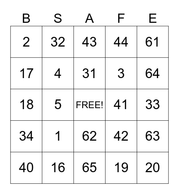 Fall Awareness Bingo Card