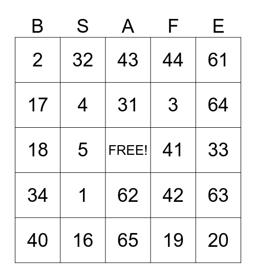 Fall Awareness Bingo Card