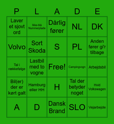 Nummerplade Bingo Card