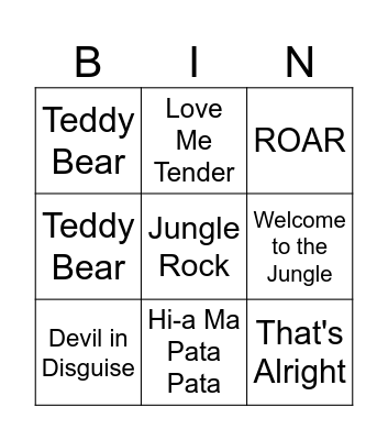 Elvis Jungle Rock 4 Bingo Card