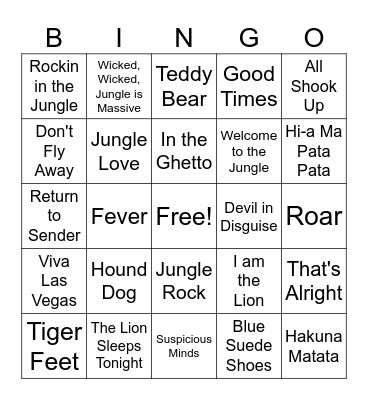 Elvis Jungle Rock Bingo Card
