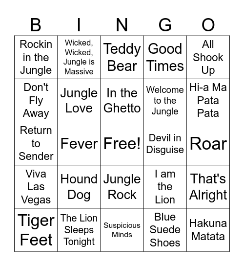 Elvis Jungle Rock Bingo Card