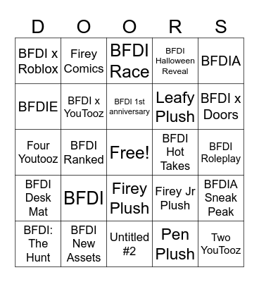 BFDI Stuff Bingo Card