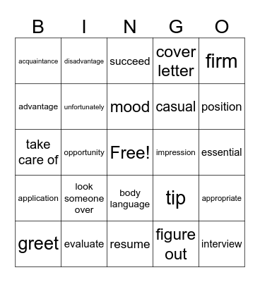 Successful job interview Bingo Card
