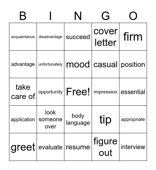 Successful job interview Bingo Card