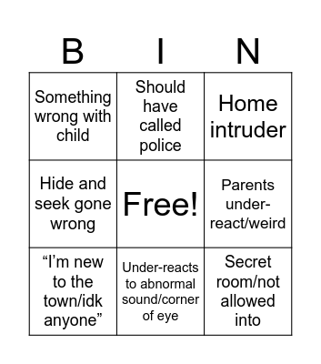 Babysitter Bingo Card