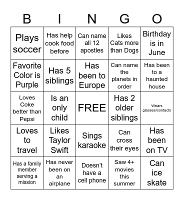 Get to Know You Bingo Card