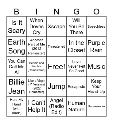 Michael Jackson Rd 4 Bingo Card