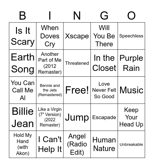 Michael Jackson Rd 4 Bingo Card