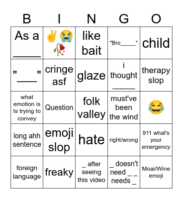 YT Comments Bingo Card