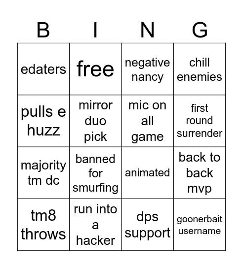 Untitled Bingo Card
