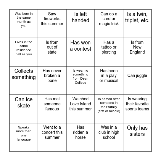 Find Someone Who... Bingo Card