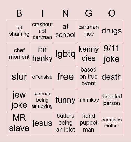 south park funny Bingo Card