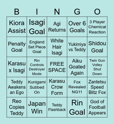 ENGLAND VS JAPAN Bingo Card