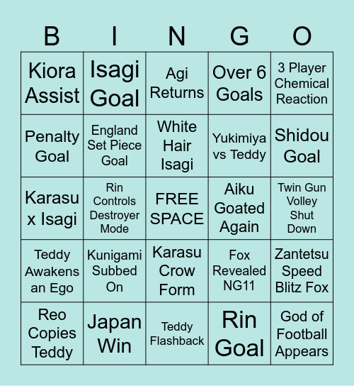 ENGLAND VS JAPAN Bingo Card