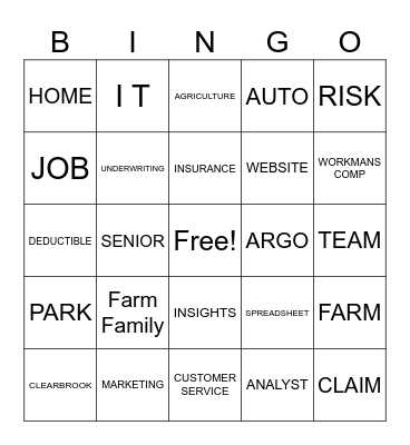 Insurance Bingo Card
