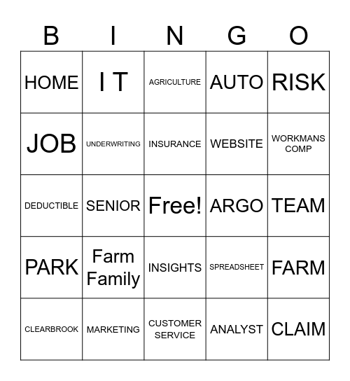 Insurance Bingo Card