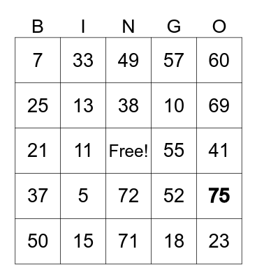 Untitled Bingo Card