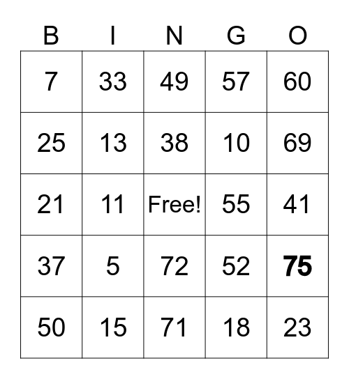Untitled Bingo Card
